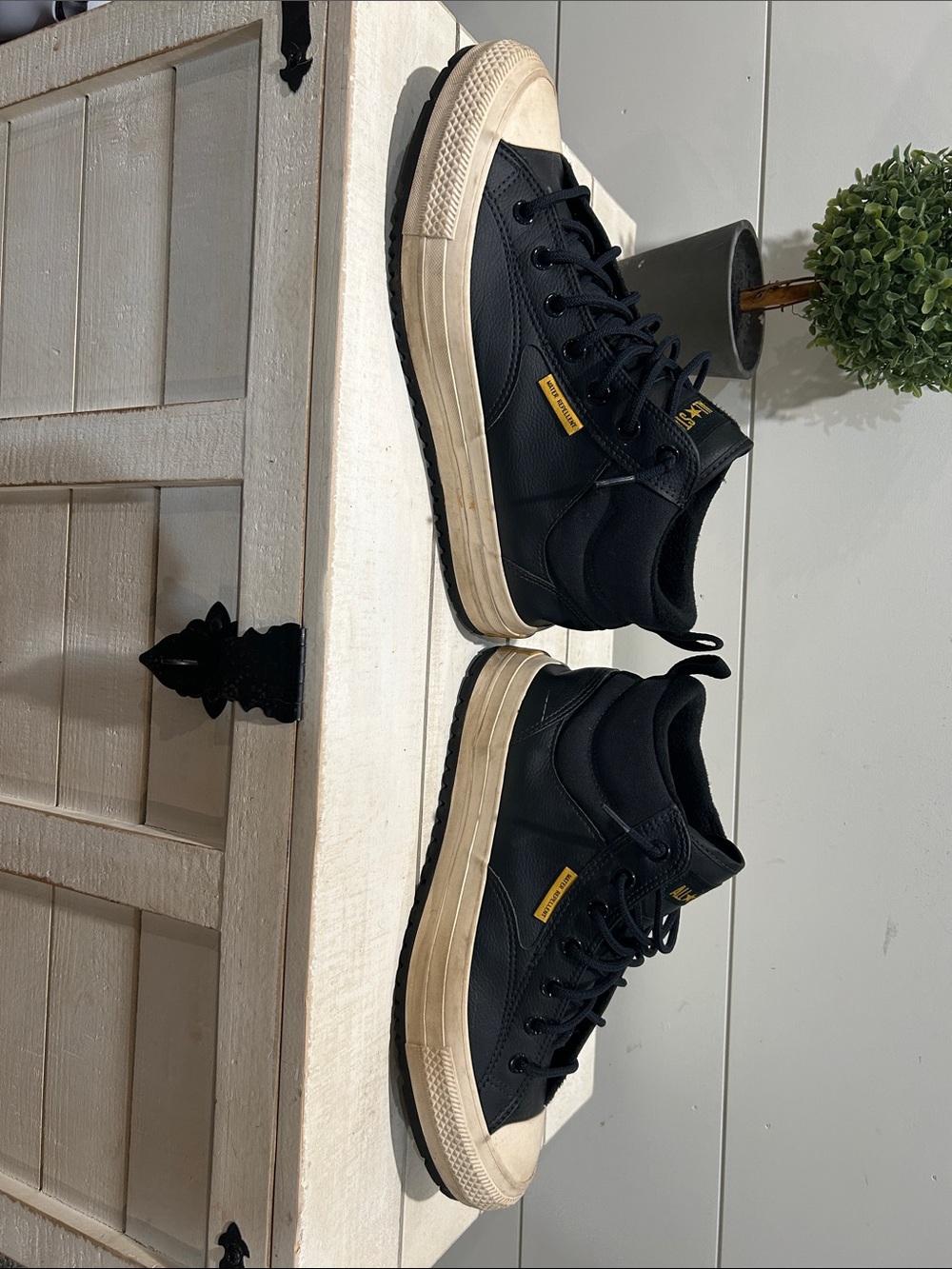 Men's Black High-Top Converse Sneakers with Cream Sole
